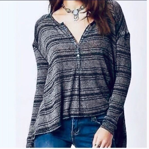Free People We The Free Striped Henley Boho Top Size Small - Picture 1 of 11